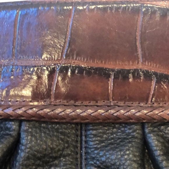 Vintage Brighton Carolyn Black Brown Leather Shoulder Bag Purse Pleated Design - Picture 14 of 16